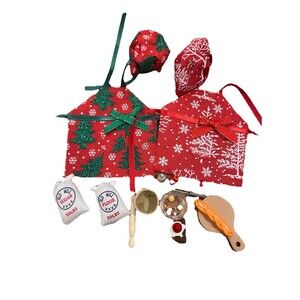Dollhouse Christmas Elf Doll Accessories Set Miniature Baker Outfit Apron
